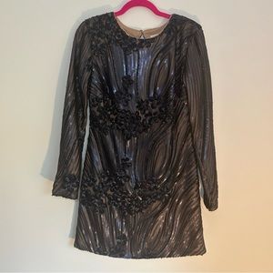 Dress The Population Sequins Navy Blue Mini- Dress Size Medium Long Sleeve